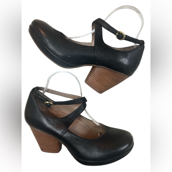 Dansko Womens Minette Chunky Heels Size 41 EU 10.5 US Comfort Black Leather Pump - Picture 2 of 8